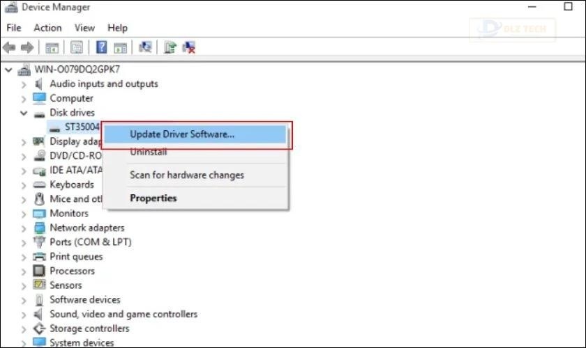Nhấn chuột phải và chọn Update Driver Software