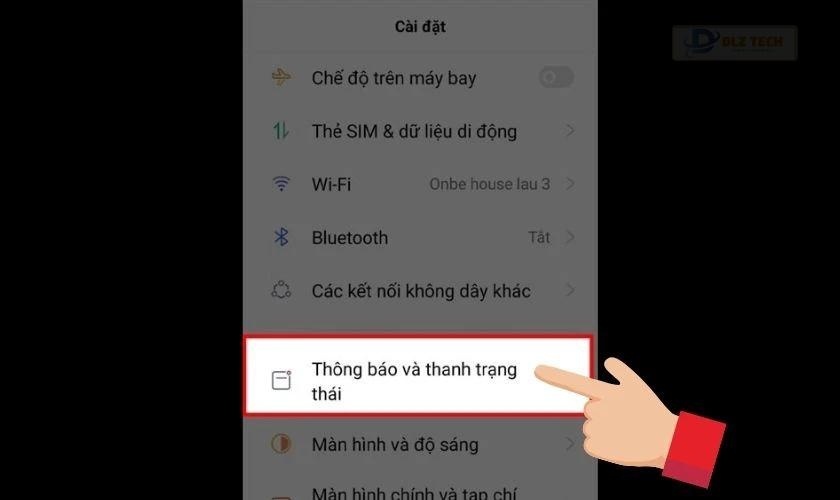 Tìm kiếm mục Thông báo và thanh trạng thái