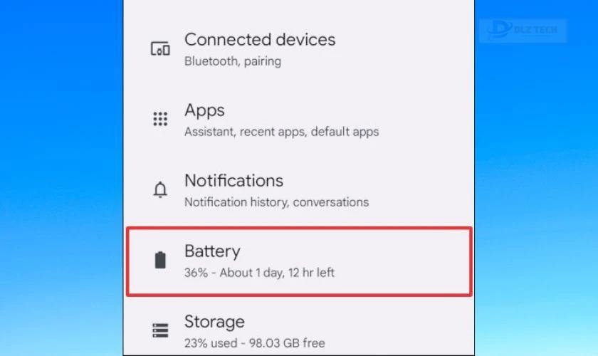 Cách hiển thị phần trăm pin trên Vivo - Bước 2 chọn mục Pin