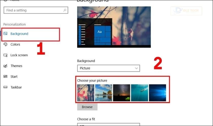 Chọn phần Background