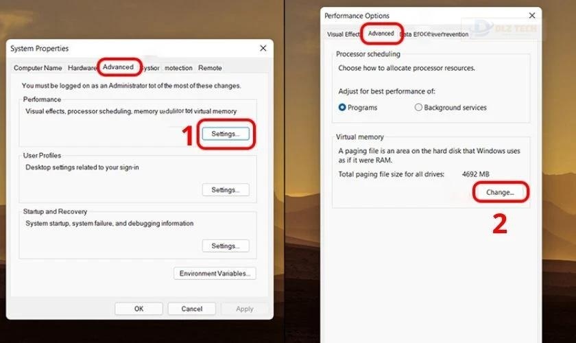 Chọn Advanced từ cửa sổ Performance