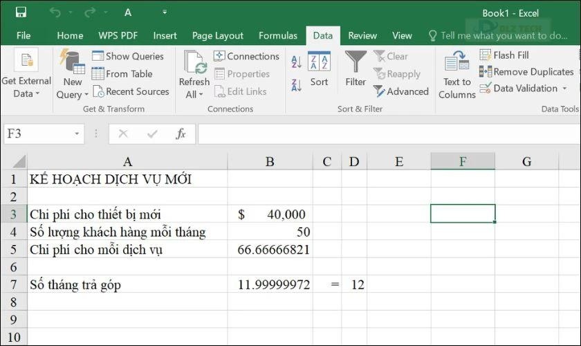 Kết quả bài toán chi phí được xử lý bằng Solver trong Excel