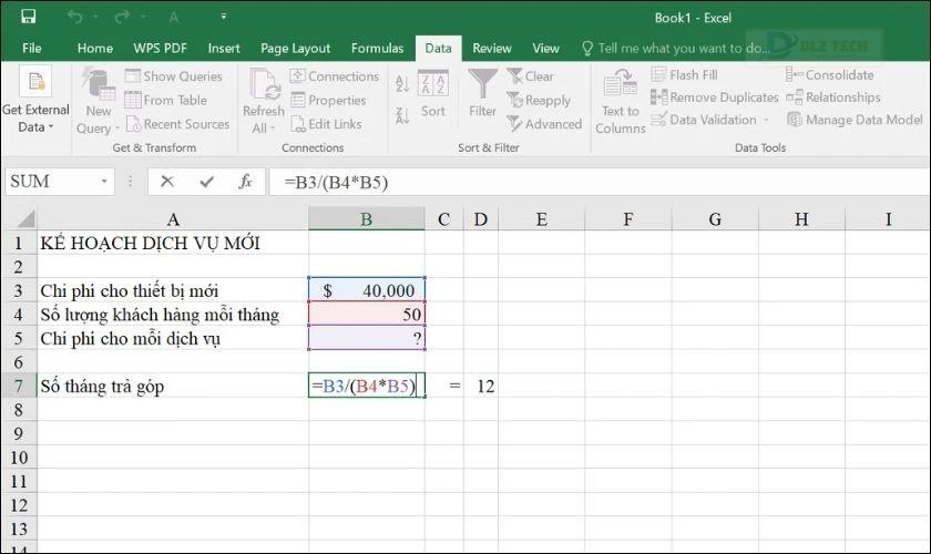 Nhập các thông tin bài toán lên bảng tính Excel