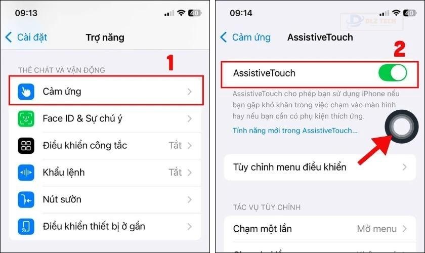 Kích hoạt AssistiveTouch trong mục Cảm ứng