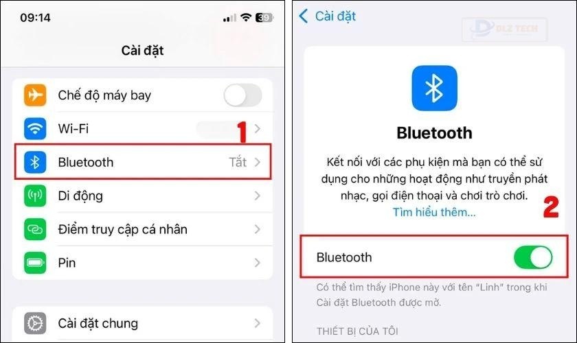 Vào mục Cài đặt và gạt công tắc để bật chế độ Bluetooth