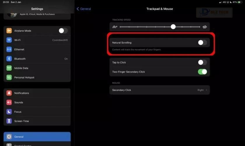 Thay đổi hướng cuộn và tốc độ theo dõi