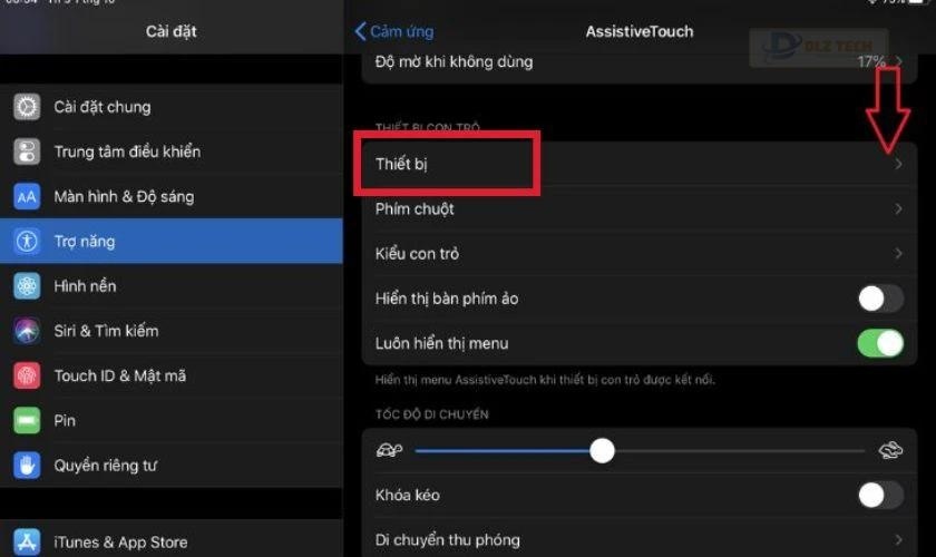 Bật tính năng Assistive Touch và chọn thiết bị