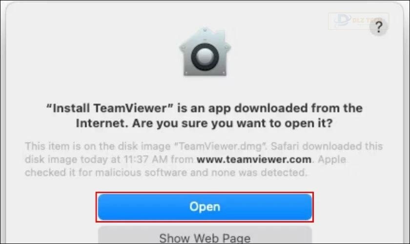 Nhấn vào chữ Open (Mở)