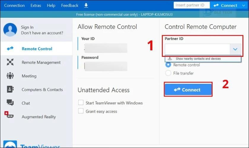 Nhập mã ID và mật khẩu điện thoại