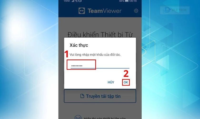 Nhập Password được TeamViewer cung cấp cho máy tính, sau đó nhấn OK