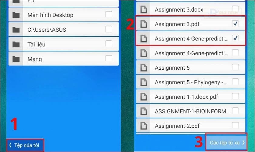 Chọn tệp sẽ truyền sang máy tính