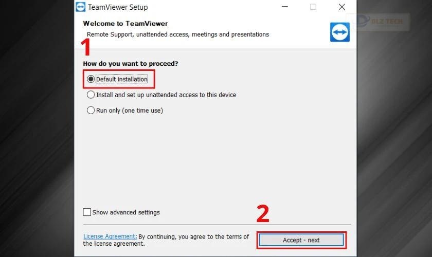 Chọn Default Installation, tiếp đến nhấn vào nút Accept - next