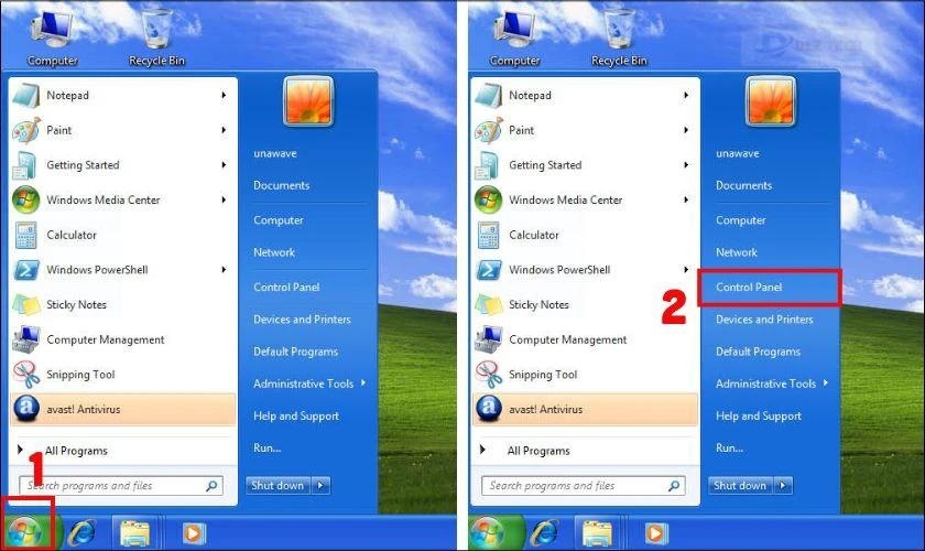 Khởi động tìm và chọn Control Panel