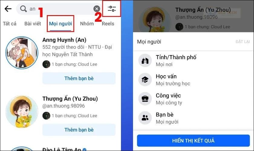Sử dụng bộ lọc thông tin để tìm kiếm