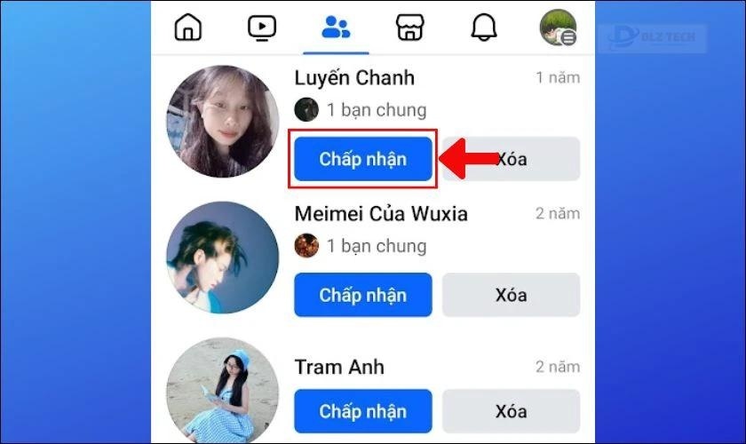 Chấp nhận lời mời kết bạn