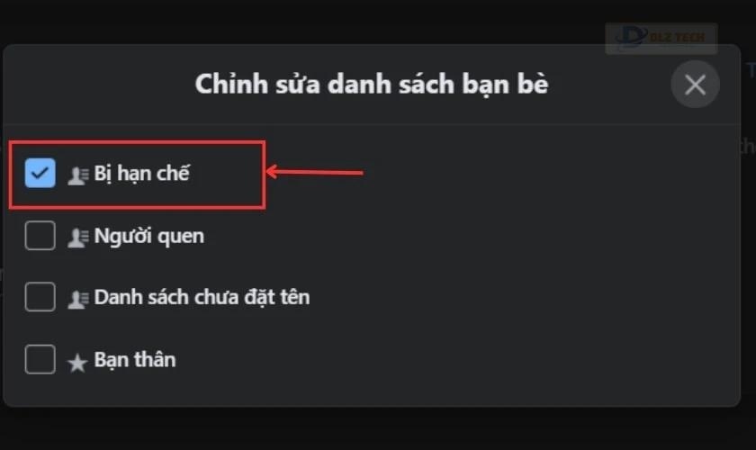 Chọn Bị hạn chế