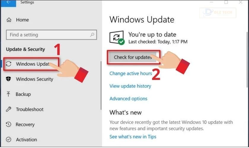 Nhấn Check for updates sau đó đợi hệ thống tìm và cập nhật tự động