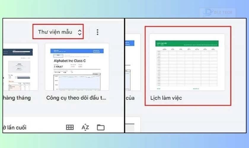 Chèn lịch bằng mẫu có sẵn