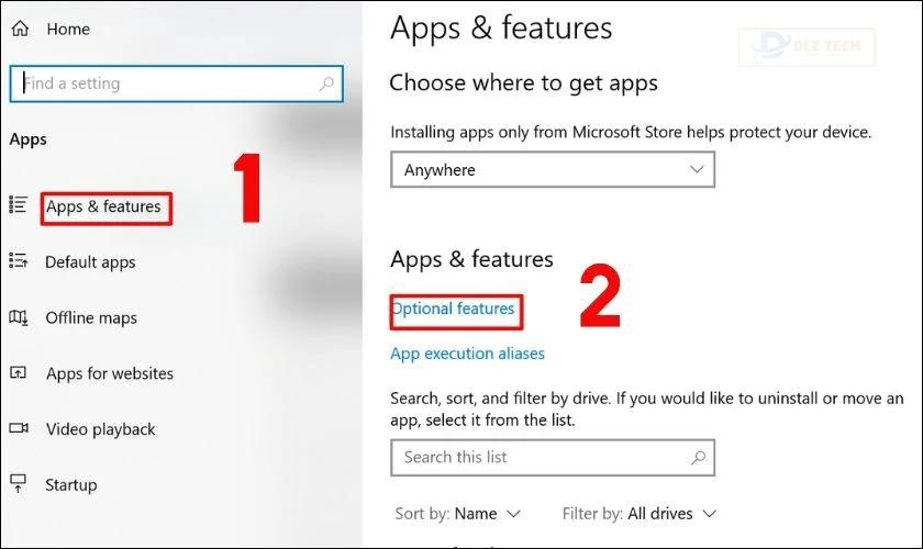 Bước 2: Chọn các tính năng tùy chọn