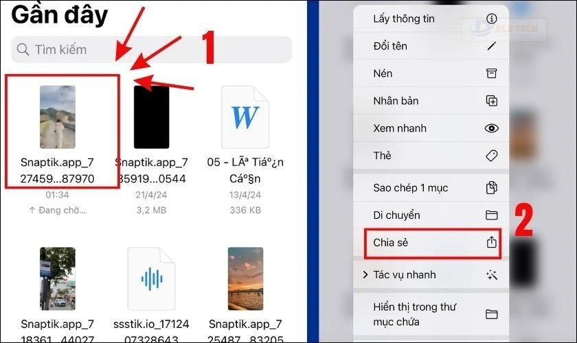 Nhấn vào Chia sẻ và chọn Chia sẻ tệp
