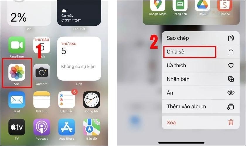 Chọn mục Chia sẻ