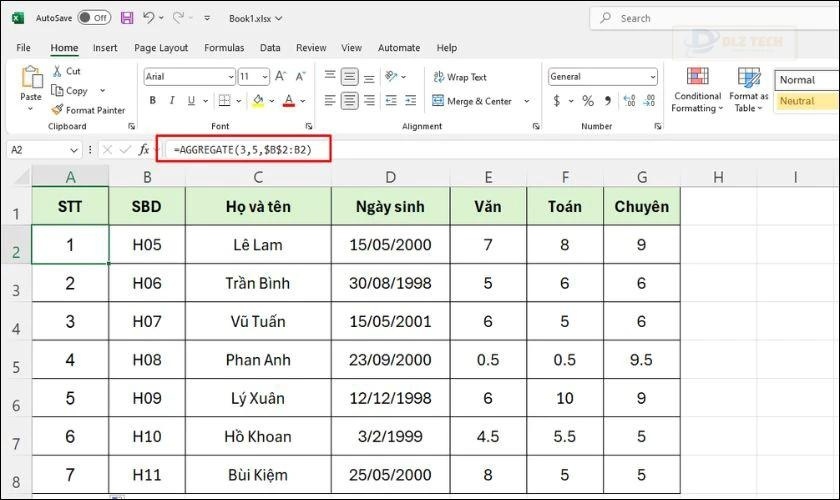 Đánh số thứ tự trong Excel bằng hàm AGGREGATE đơn giản