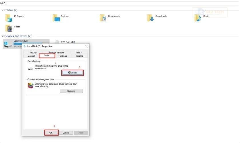 Nhấn vào Start để bắt đầu kiểm tra ổ cứng