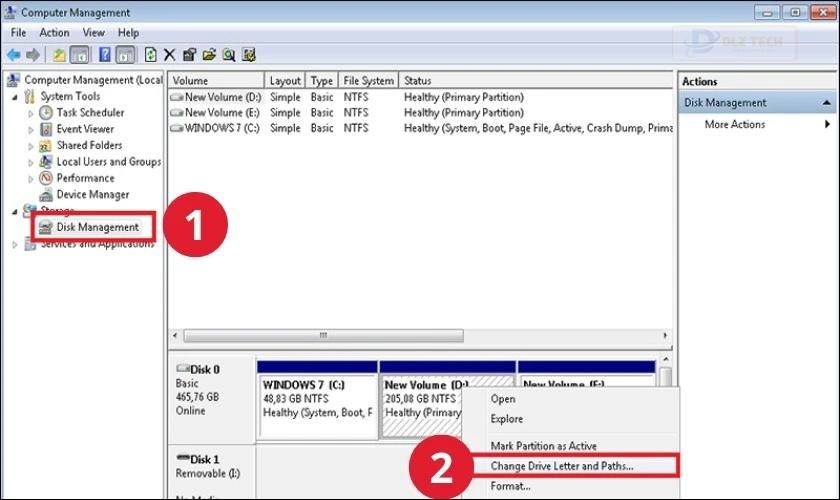 Chọn vào mục Disk Management rồi chọn ổ cứng bạn muốn đổi tên
