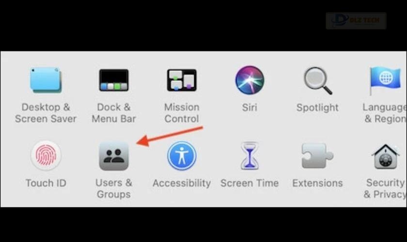 Tìm và chọn User & Group trong cửa sổ cài đặt hệ thống