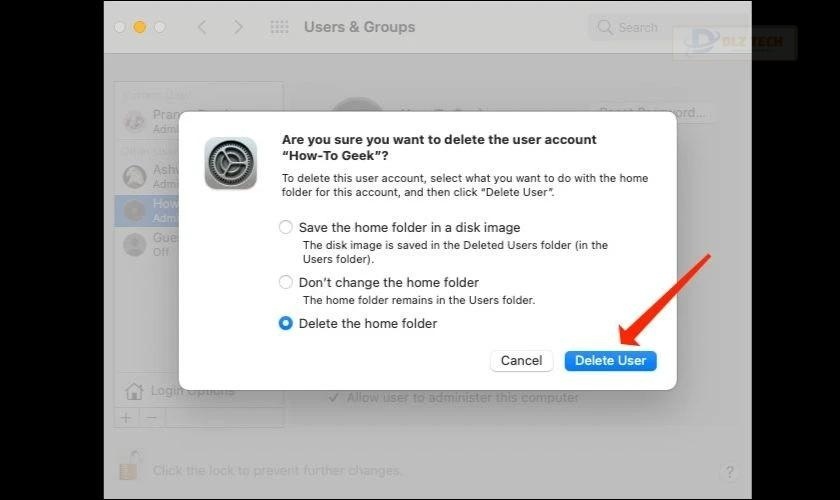 Xóa user bằng cách nhấp vào dấu trừ và chọn Xóa