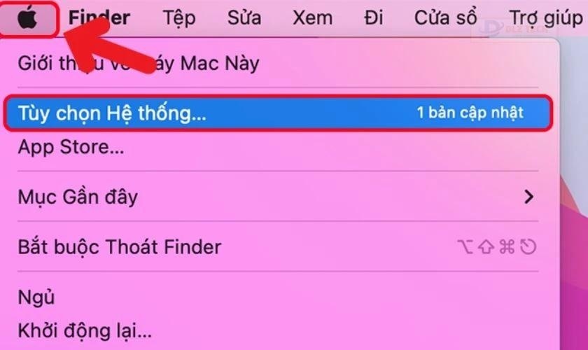Click vào icon Apple và chọn Tùy chọn hệ thống