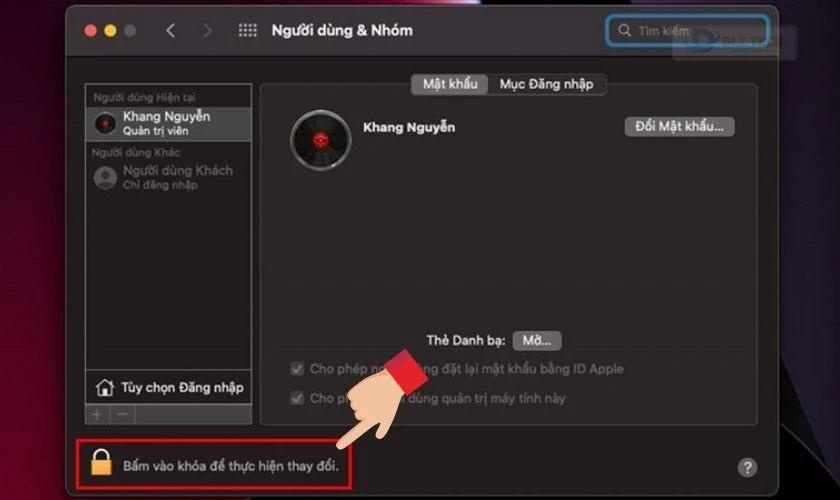 Nhấp vào biểu tượng ổ khóa và nhập thông tin tài khoản