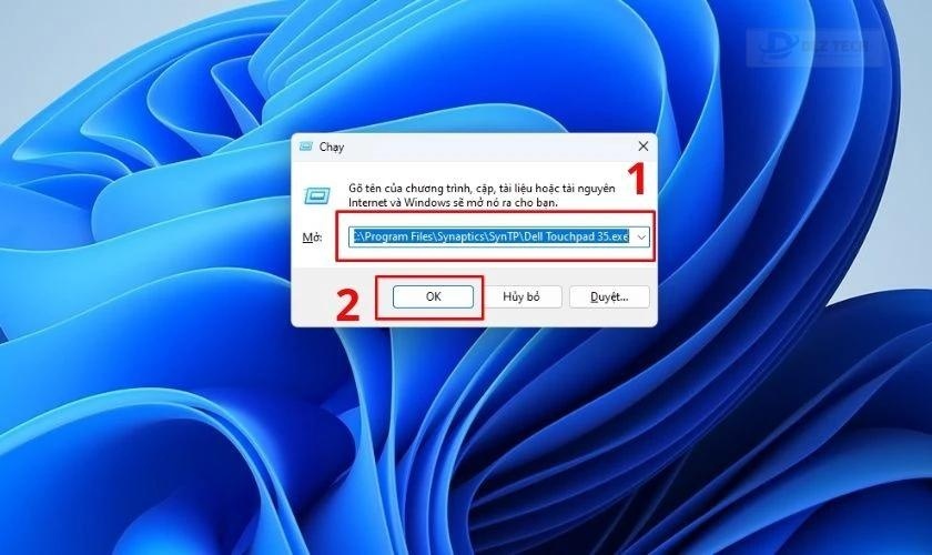 Nhập lệnh vào hộp thoại và nhấn OK