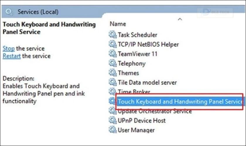Nhấp vào dịch vụ Touch Keyboard and Handwriting Panel