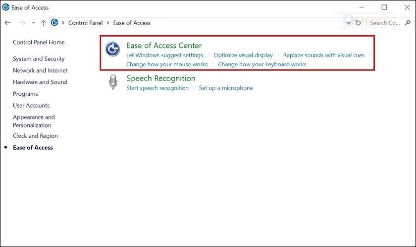Tùy chỉnh Ease of Access Center