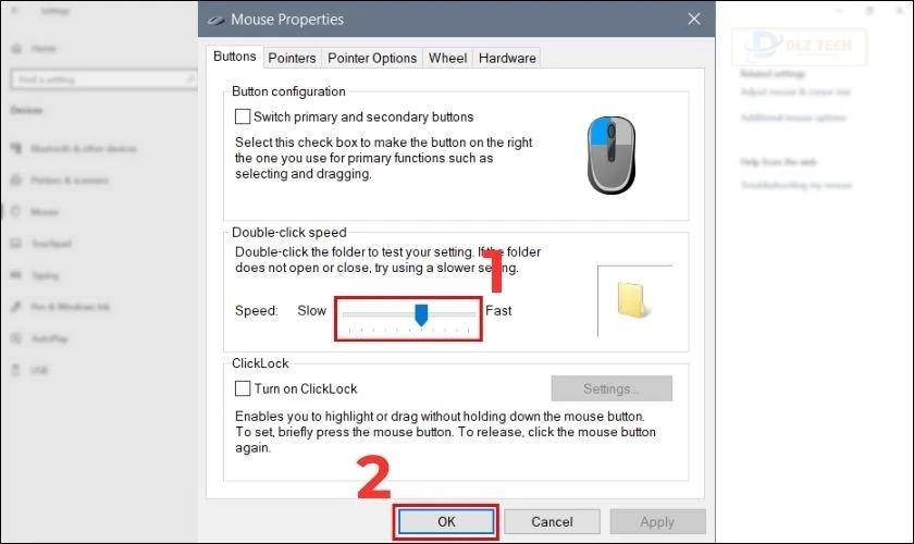 Thay đổi tốc độ nhấp cho chuột, giảm tình trạng double click