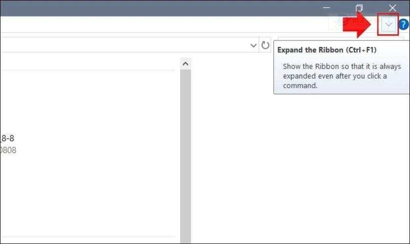 Tại giao diện của File Explorer, chọn biểu tượng mũi tên ở phía phải bên trên