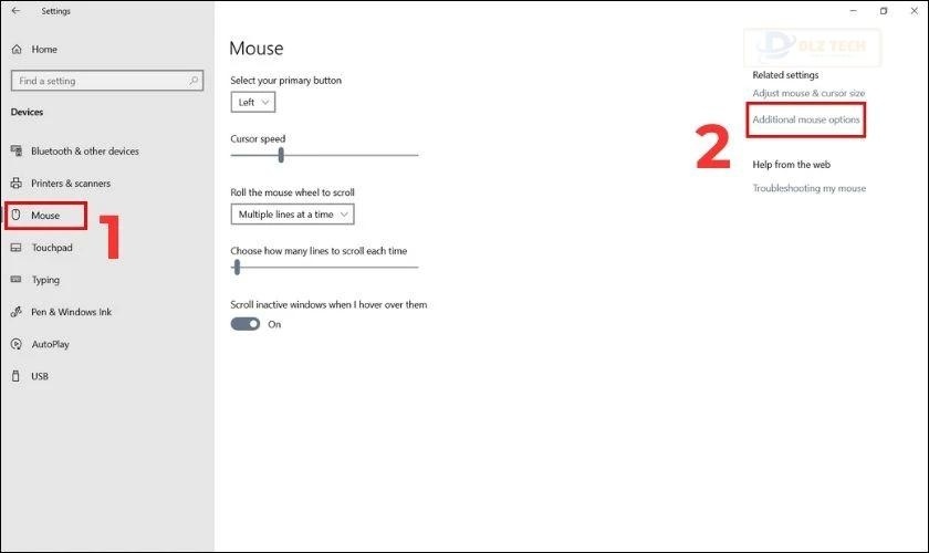 Chọn mục Additional mouse options