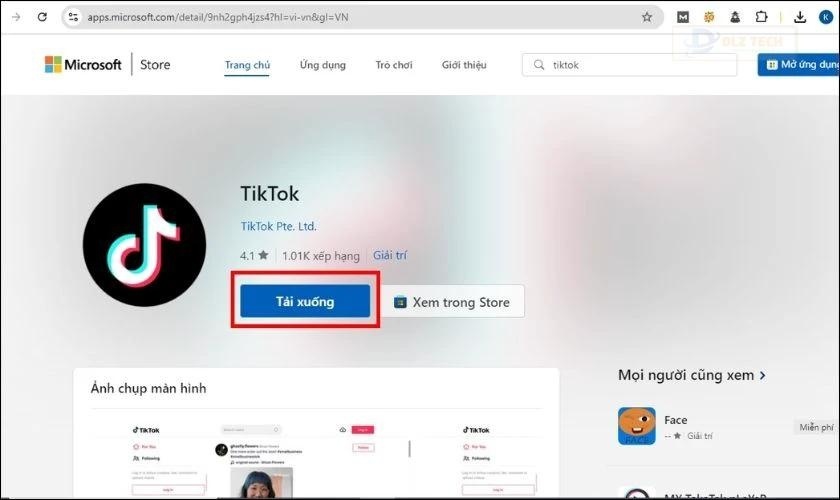 Tìm kiếm và tải TikTok từ Microsoft Store