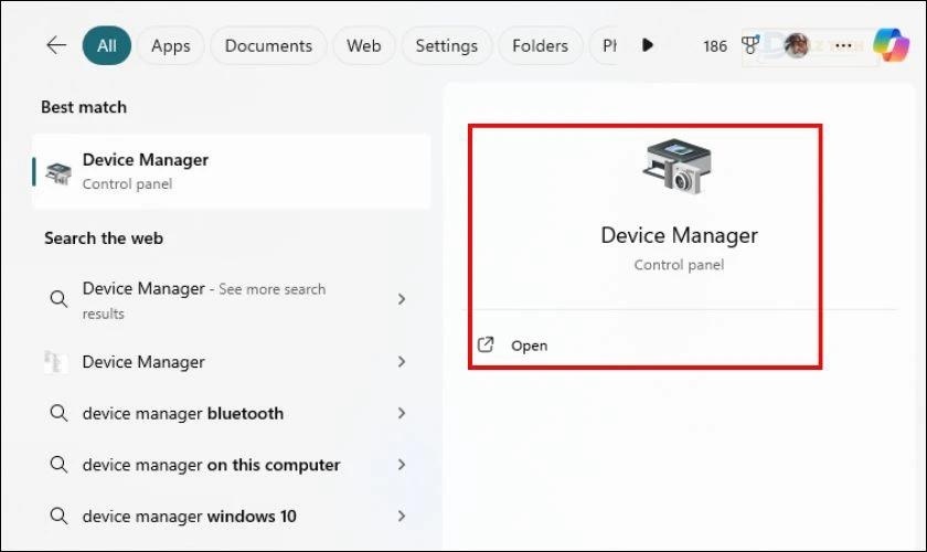 Nhấn tìm mở Device Manager trên thanh Search