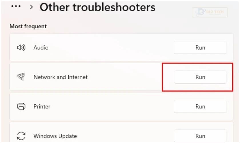 Chạy trình gỡ rối kết nối Internet