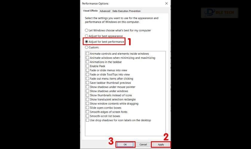 Sử dụng Visual Effect để tăng tốc máy tính Win 10