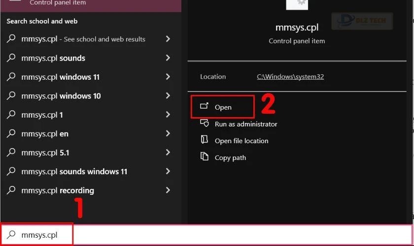 Nhấn Open để mở cửa sổ Sound