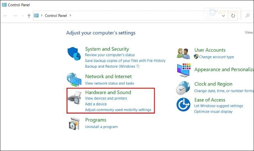Chọn Hardware and Sound