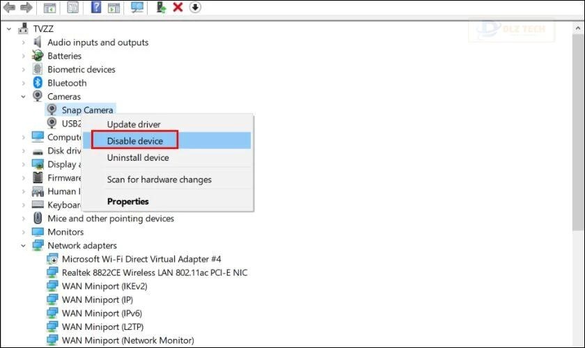 Chọn Disable device để loại bỏ các thiết bị không cần thiết