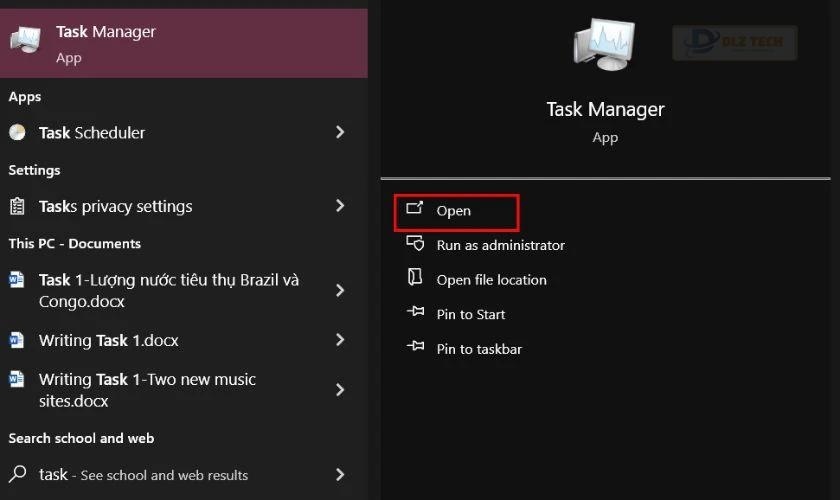 Mở menu Start, tìm và chọn Task Manager