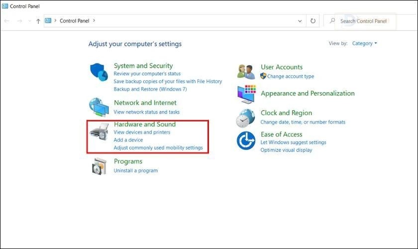 Chọn Hardware and Sound