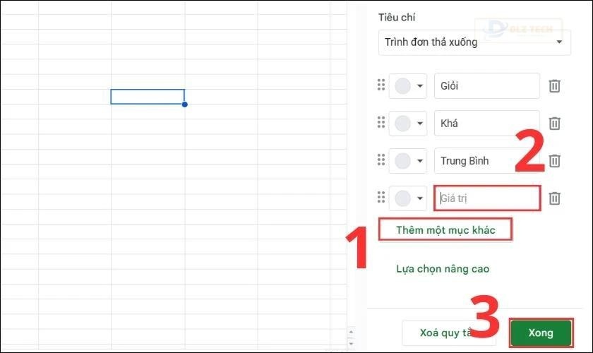Nhập giá trị để tạo thêm lựa chọn cho bảng