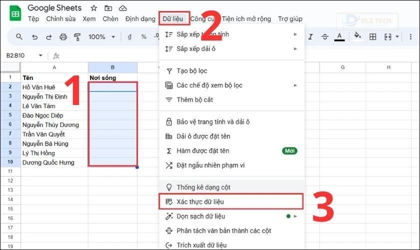 Bôi đen các ô mà bạn muốn tạo lựa chọn