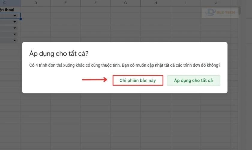 Để xóa lựa chọn cho mỗi ô đó, bấm vào Chỉ phiên bản này
